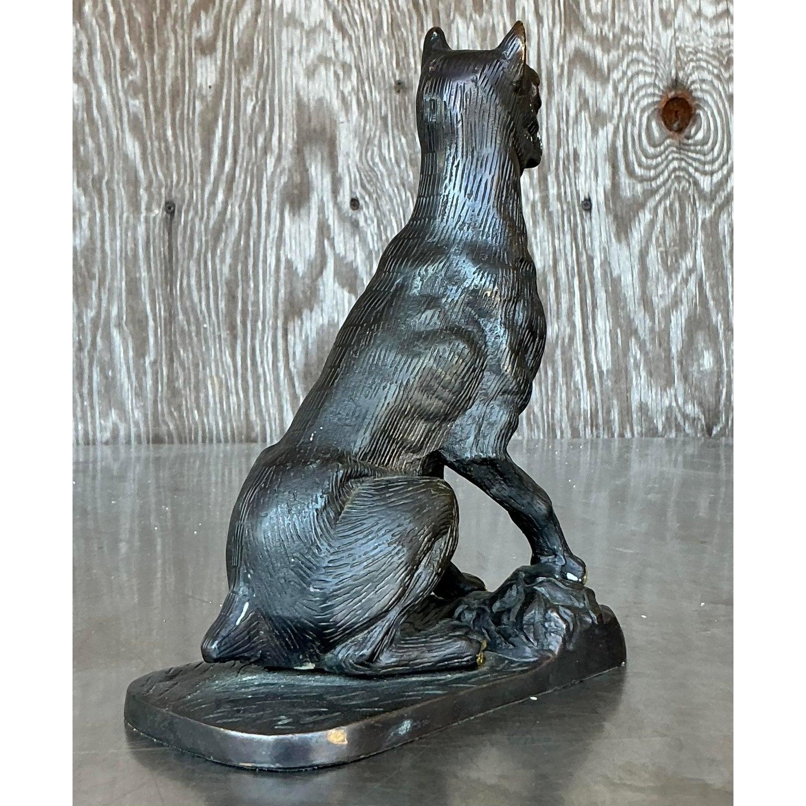 American Vintage Boho Patinated Metal Dog For Sale