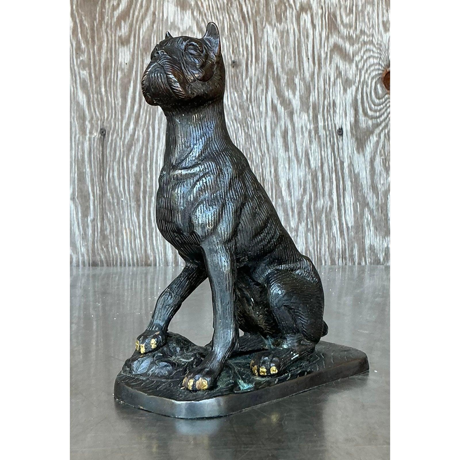Vintage Boho Patinated Metal Dog In Good Condition For Sale In west palm beach, FL