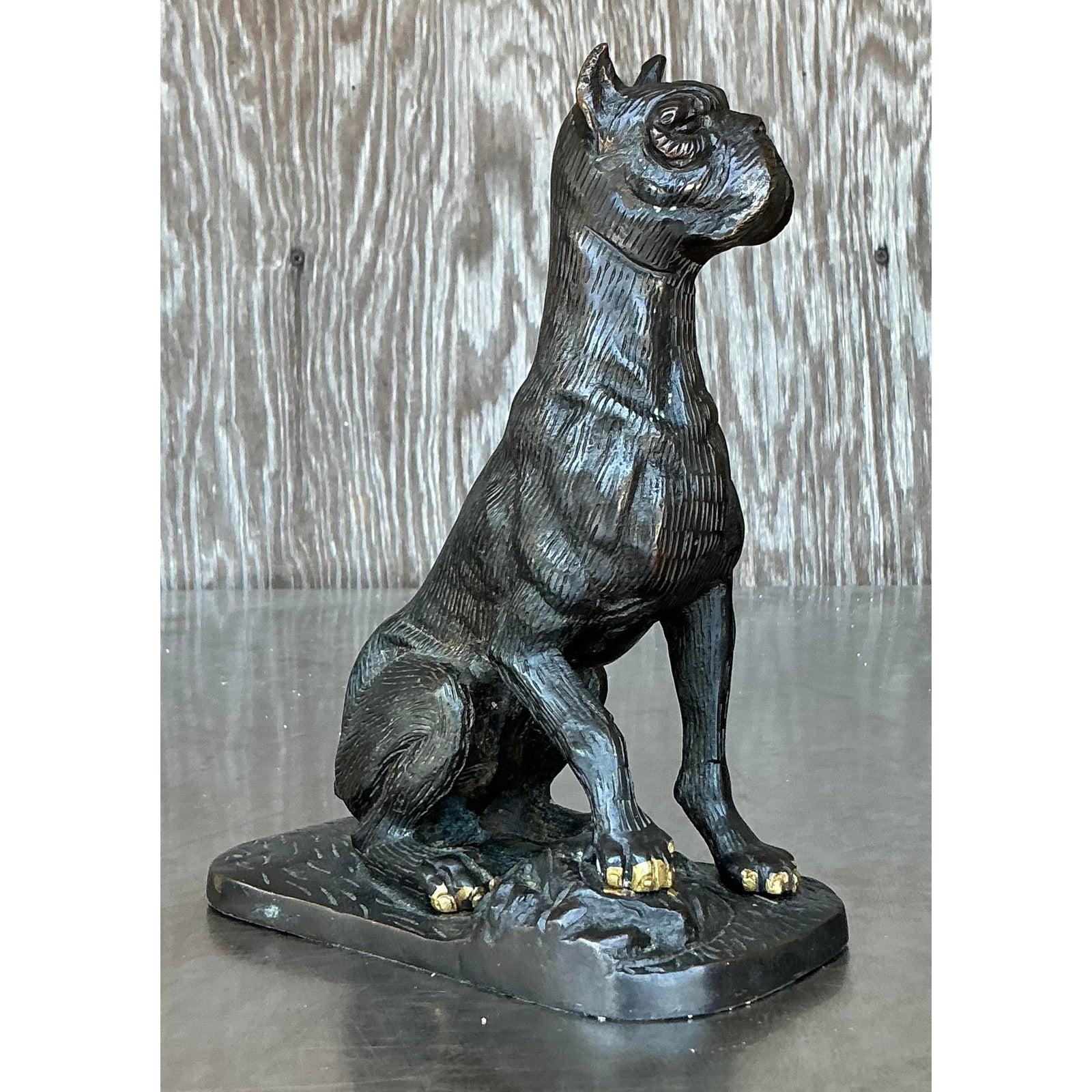 20th Century Vintage Boho Patinated Metal Dog For Sale