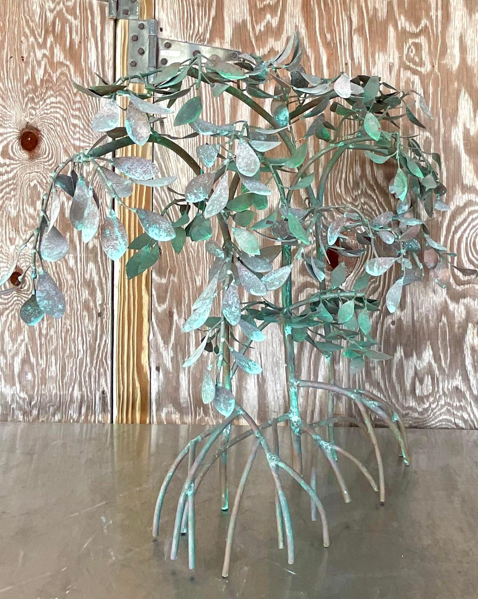 American Vintage Boho Patinated Metal Mangrove Wall Sculpture For Sale