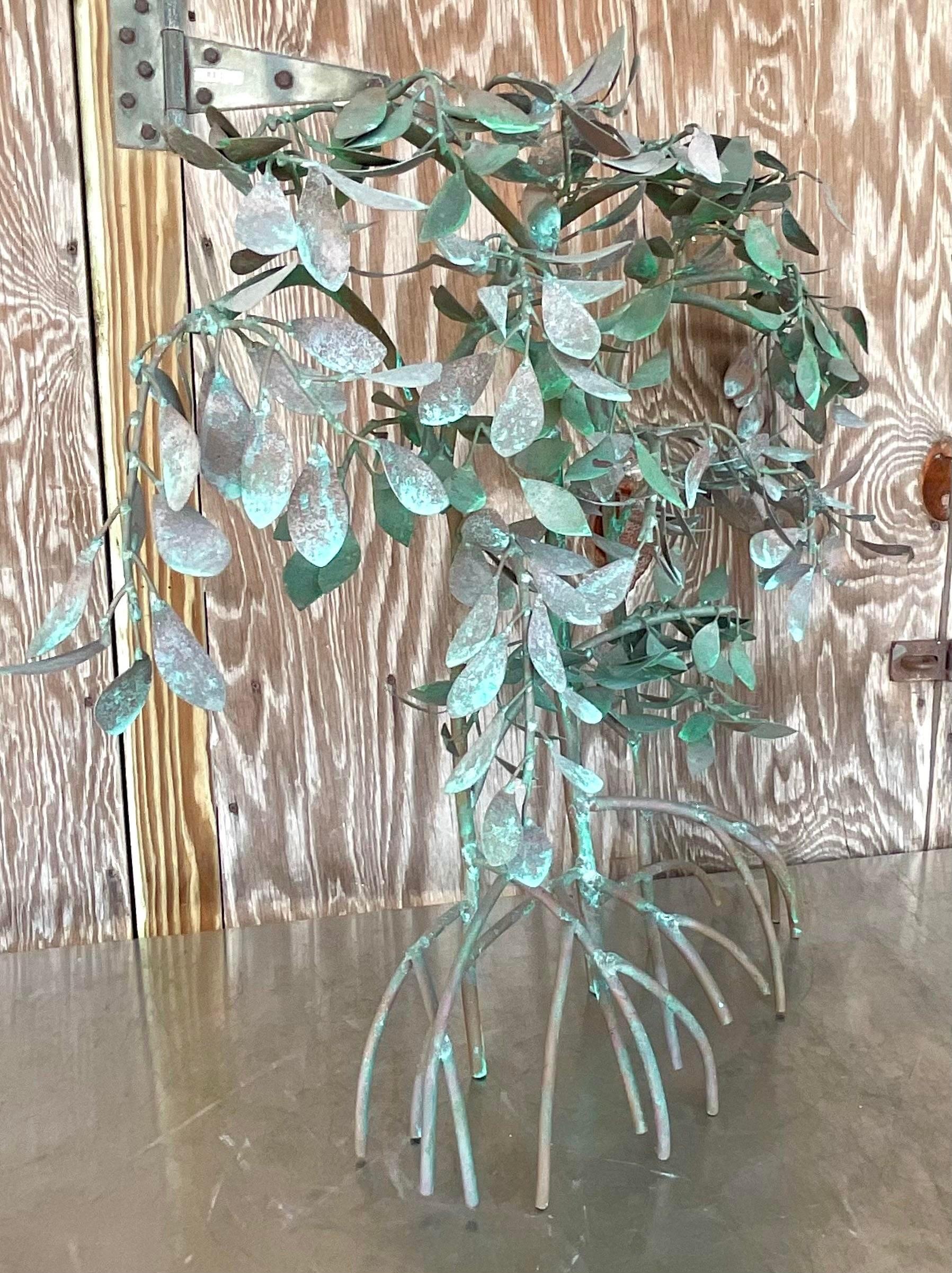 20th Century Vintage Boho Patinated Metal Mangrove Wall Sculpture For Sale