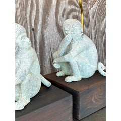 Vintage Boho Patinated Metal Monkeys Lamps - A Pair
