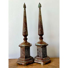 Vintage Boho Patinated Metal Obelisks - A Pair