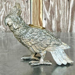 Vintage Boho Patinated Metal Parrot Candle Holder