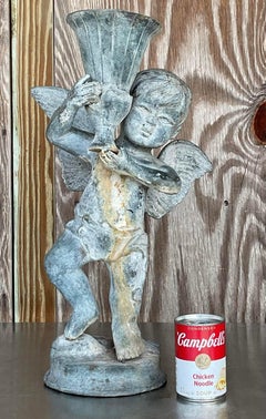 Vintage Boho Patinated Metal Putti Angel