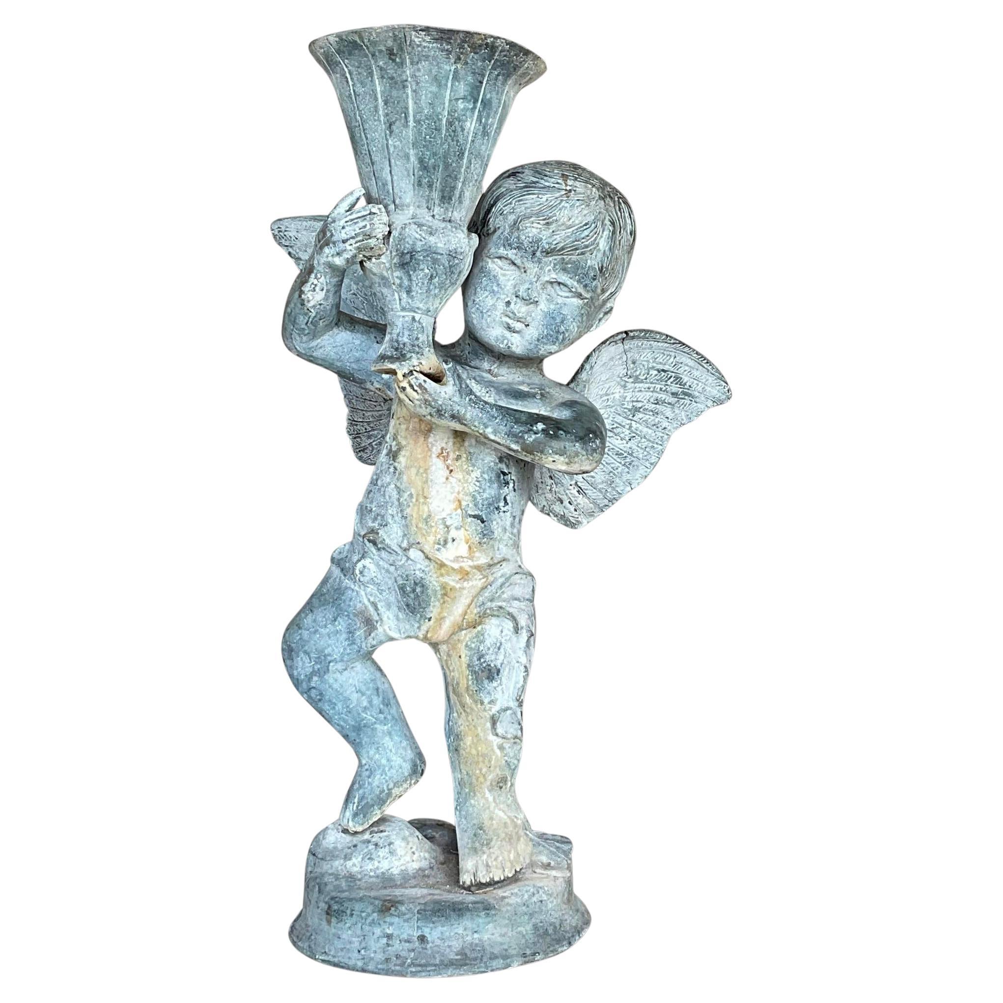 Vintage Boho Patinated Metal Putti Angel