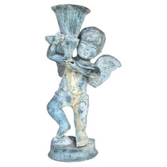 Vintage Boho Patinated Metal Putti Angel