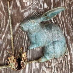 Vintage Boho Patinated Metal Rabbits Wall Votive