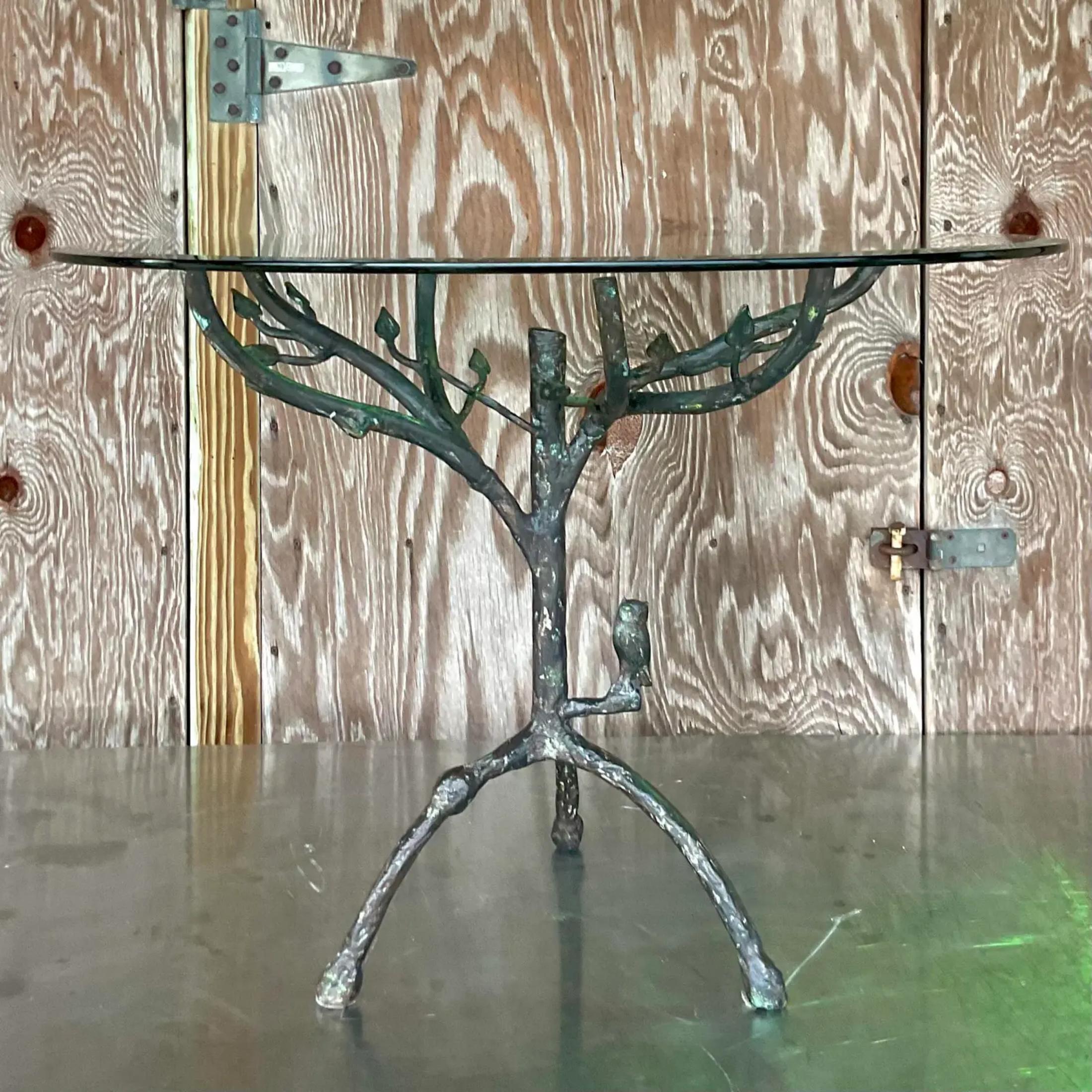 American Vintage Boho Patinated Metal Table After Giacometti