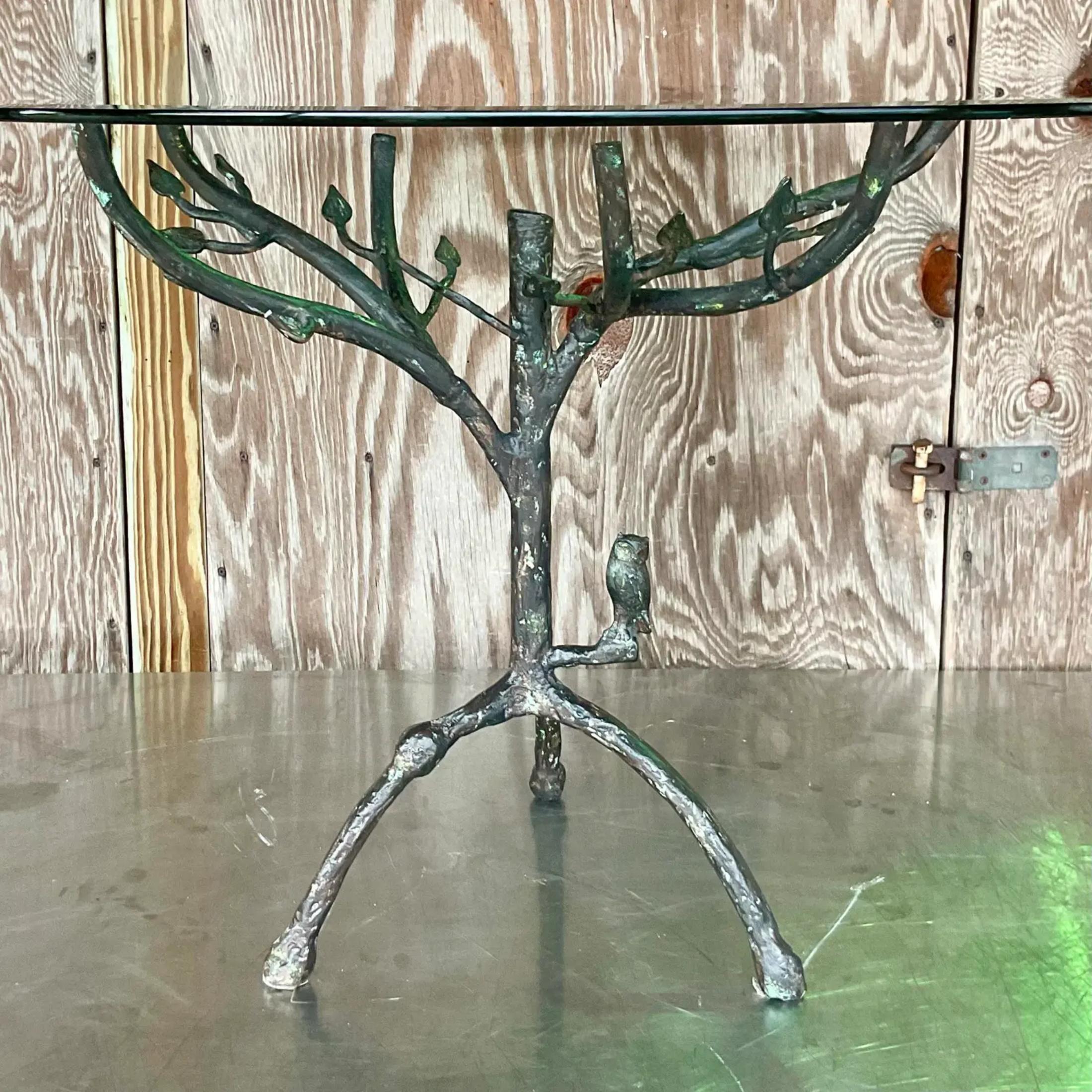 Vintage Boho Patinated Metal Table After Giacometti 1