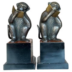 Vintage Boho Patinated Monkey Bookends - A Pair