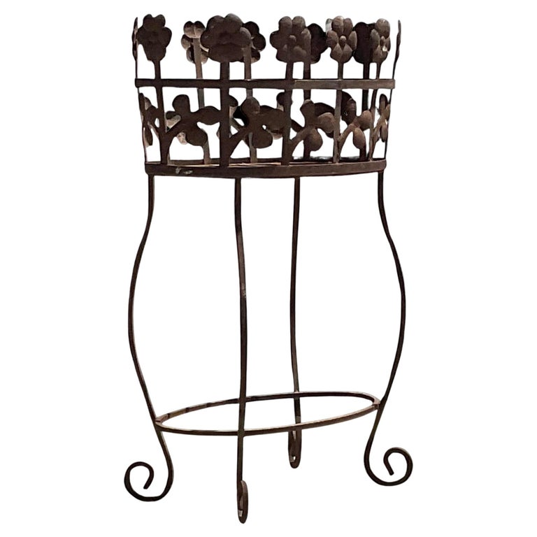 Vintage Boho Patinated Plant Stand For Sale at 1stDibs