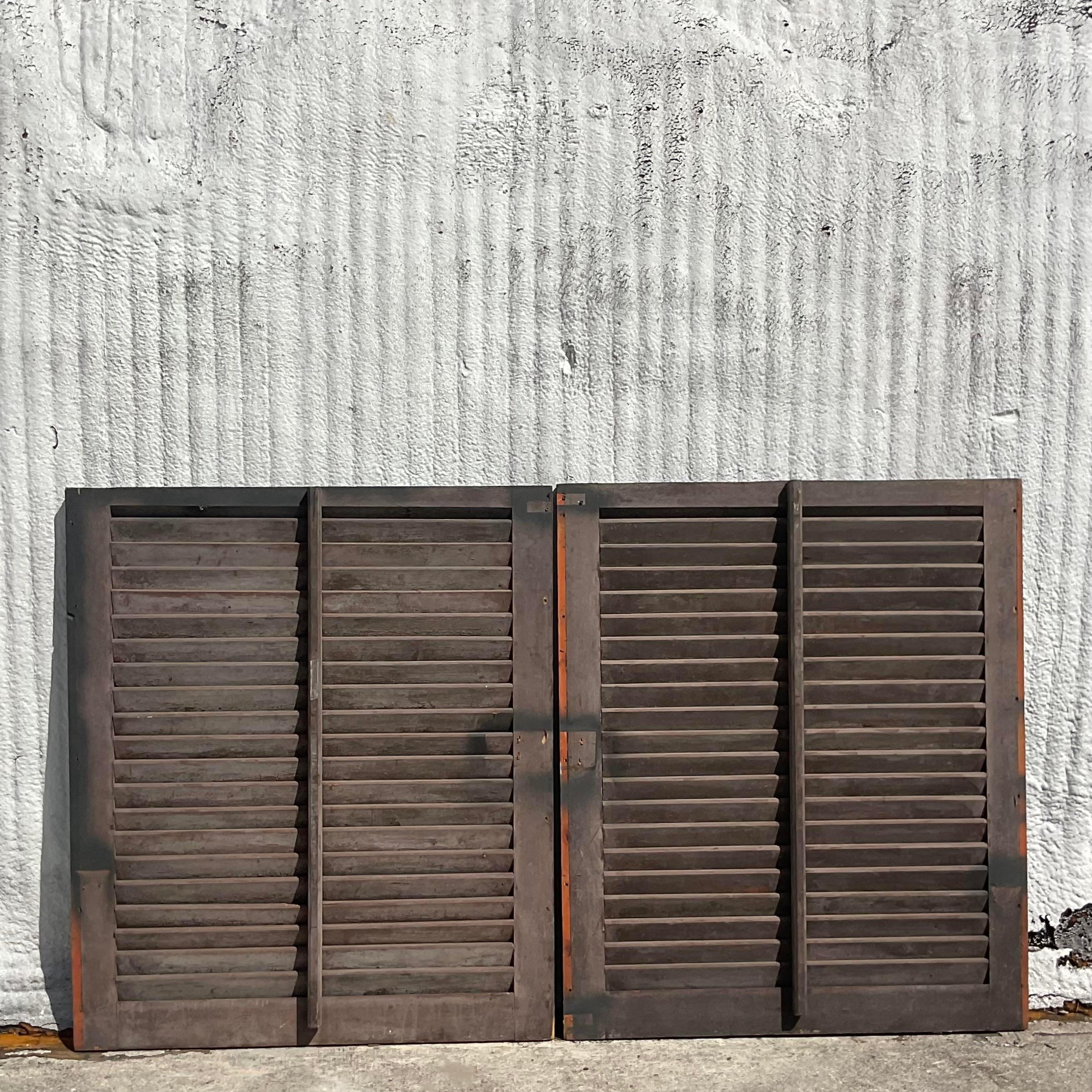 20th Century Vintage Boho Patinated Plantation Shutters - a Pair For Sale