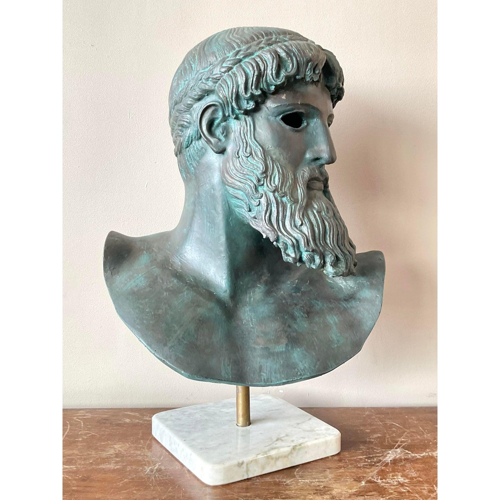 Americano Busto di uomo in gesso patinato Vintage By in vendita