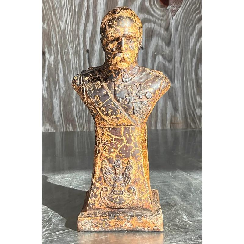 Vintage Boho Patinated Plaster Bust of Man In Good Condition For Sale In west palm beach, FL