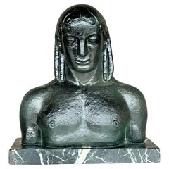 Vintage Boho Patinated Plaster Bust of Man