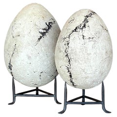 Vintage Boho Patinated Plaster Eggs on Stands - A Pair