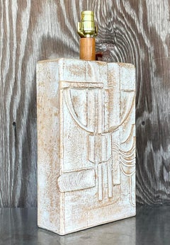 Vintage Boho Patinated Plaster Table Lamp