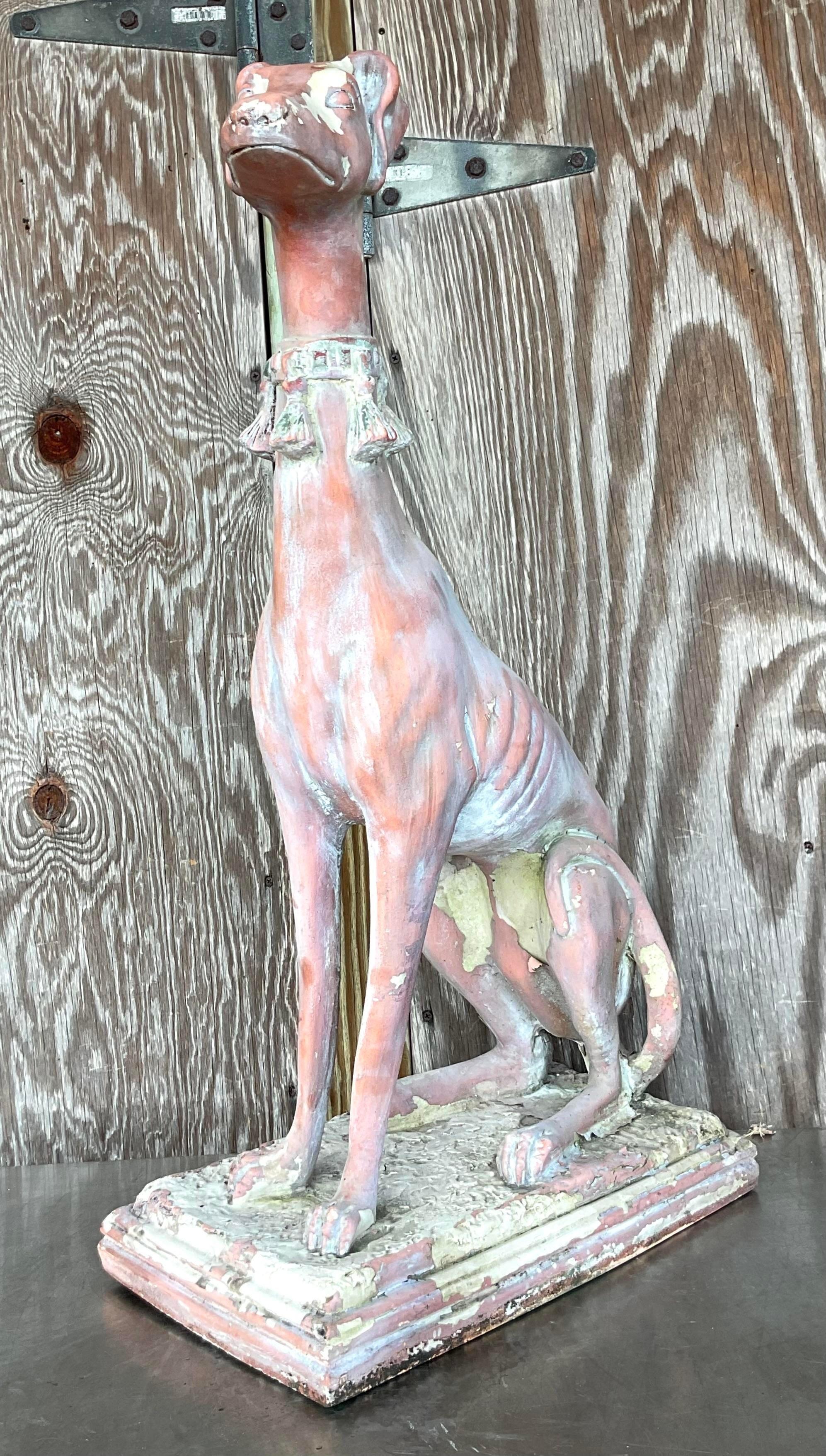 Vintage Boho Patinated Resin Greyhound Statue For Sale 1