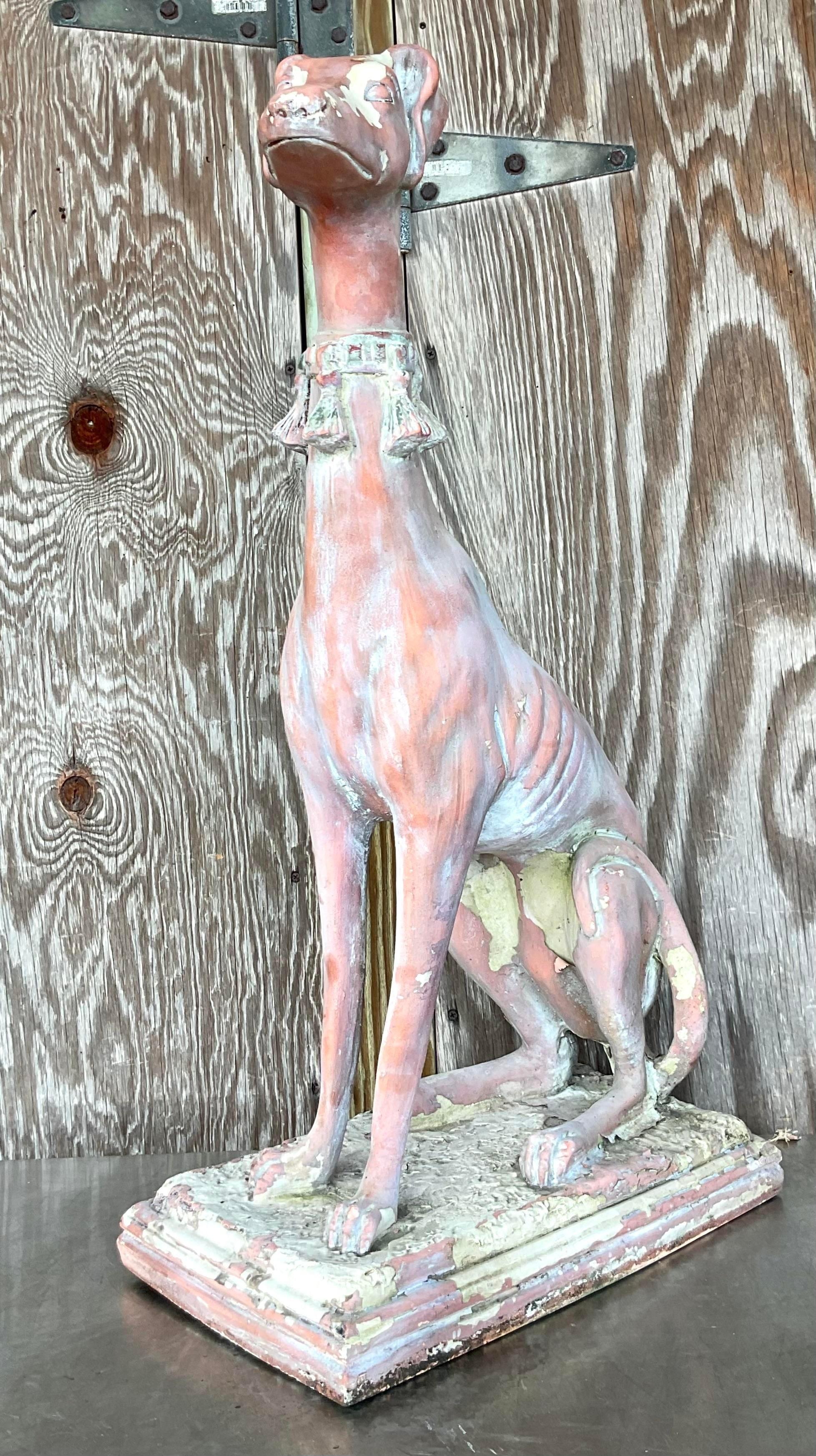 Vintage Boho Patinated Resin Greyhound Statue For Sale 2
