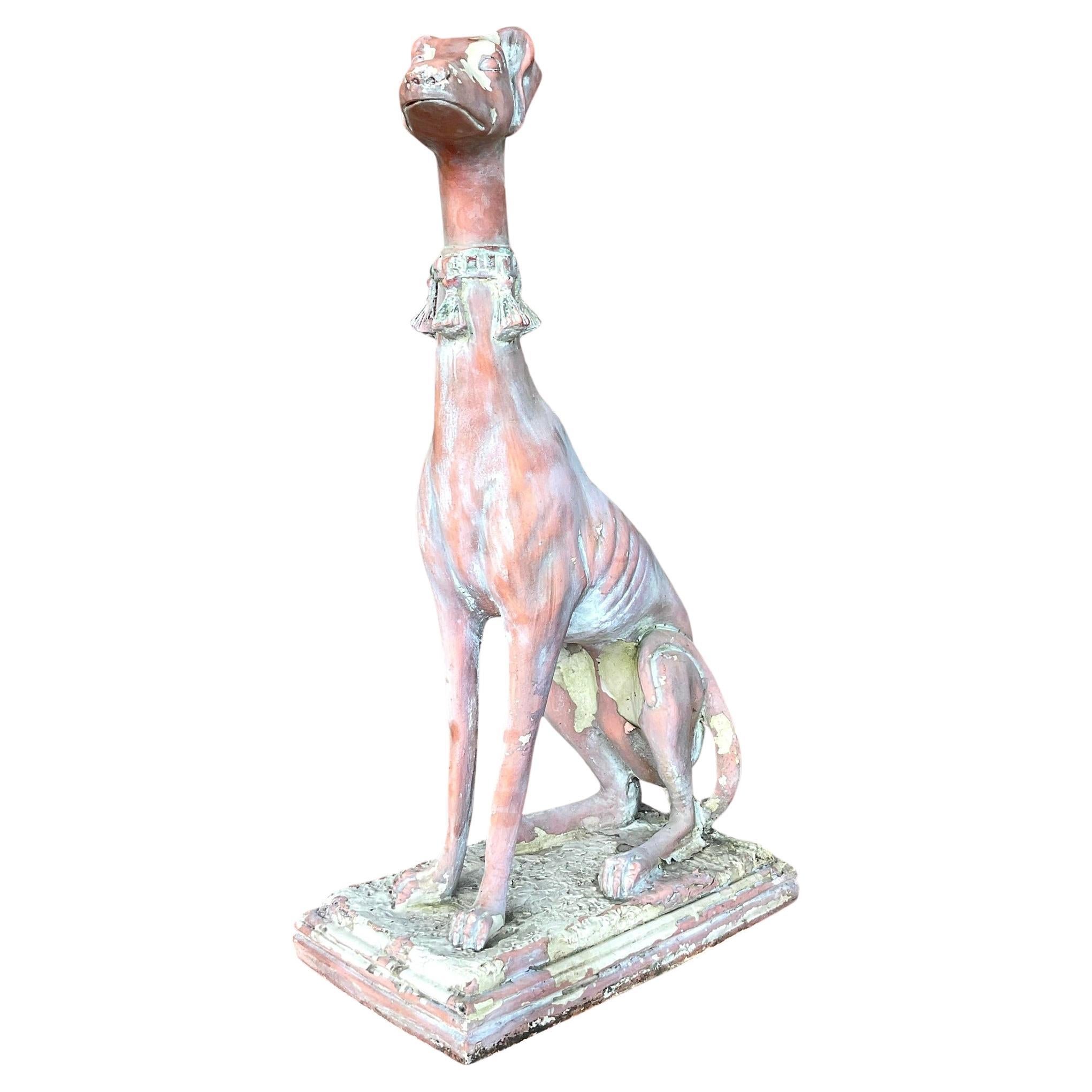 Vintage Boho Patinated Resin Greyhound Statue For Sale