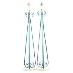Vintage Boho Patinated Ring Floor Lamps - a Pair