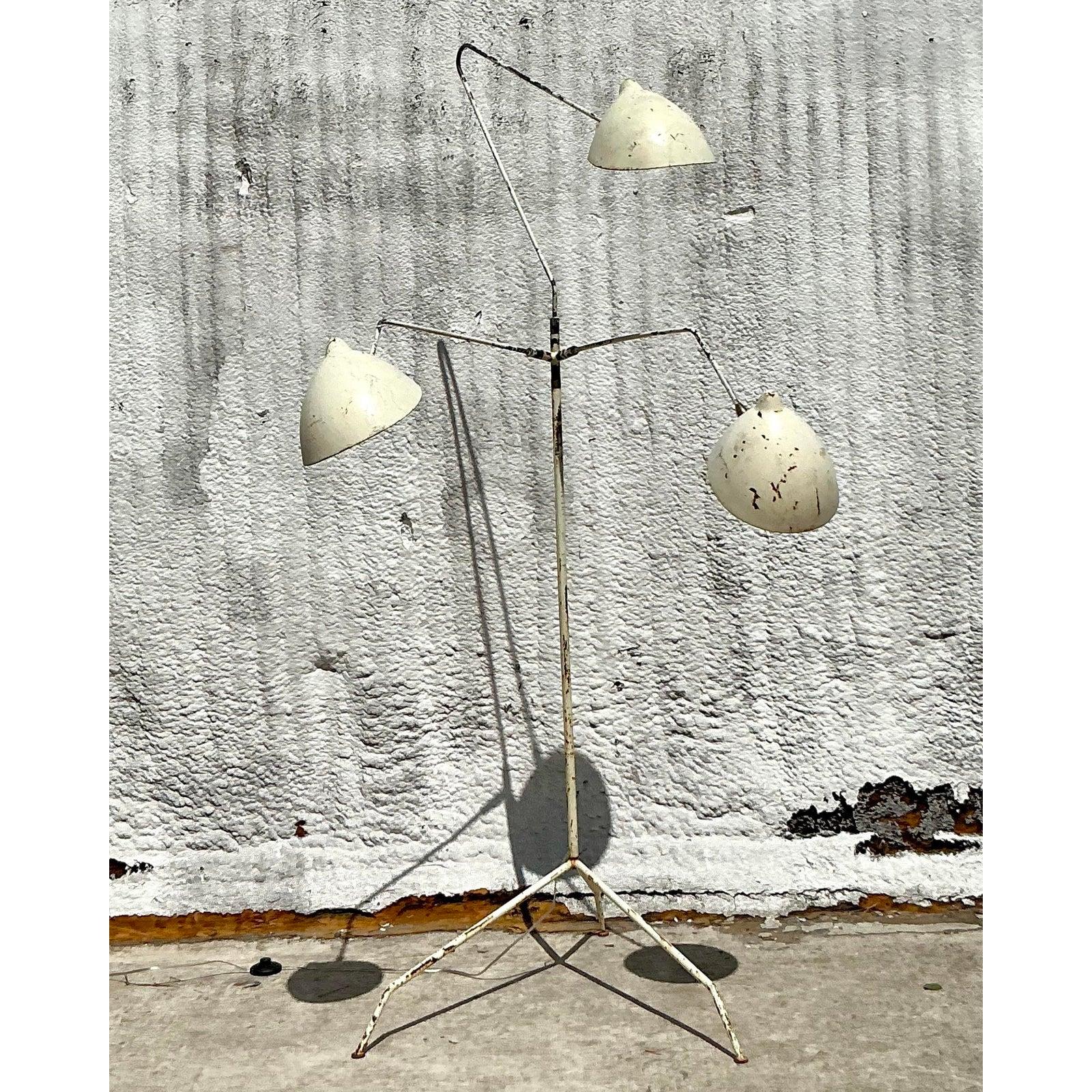 19th Century Vintage Boho Patinated Rotating Head Floor Lamp After Serge Mouille For Sale