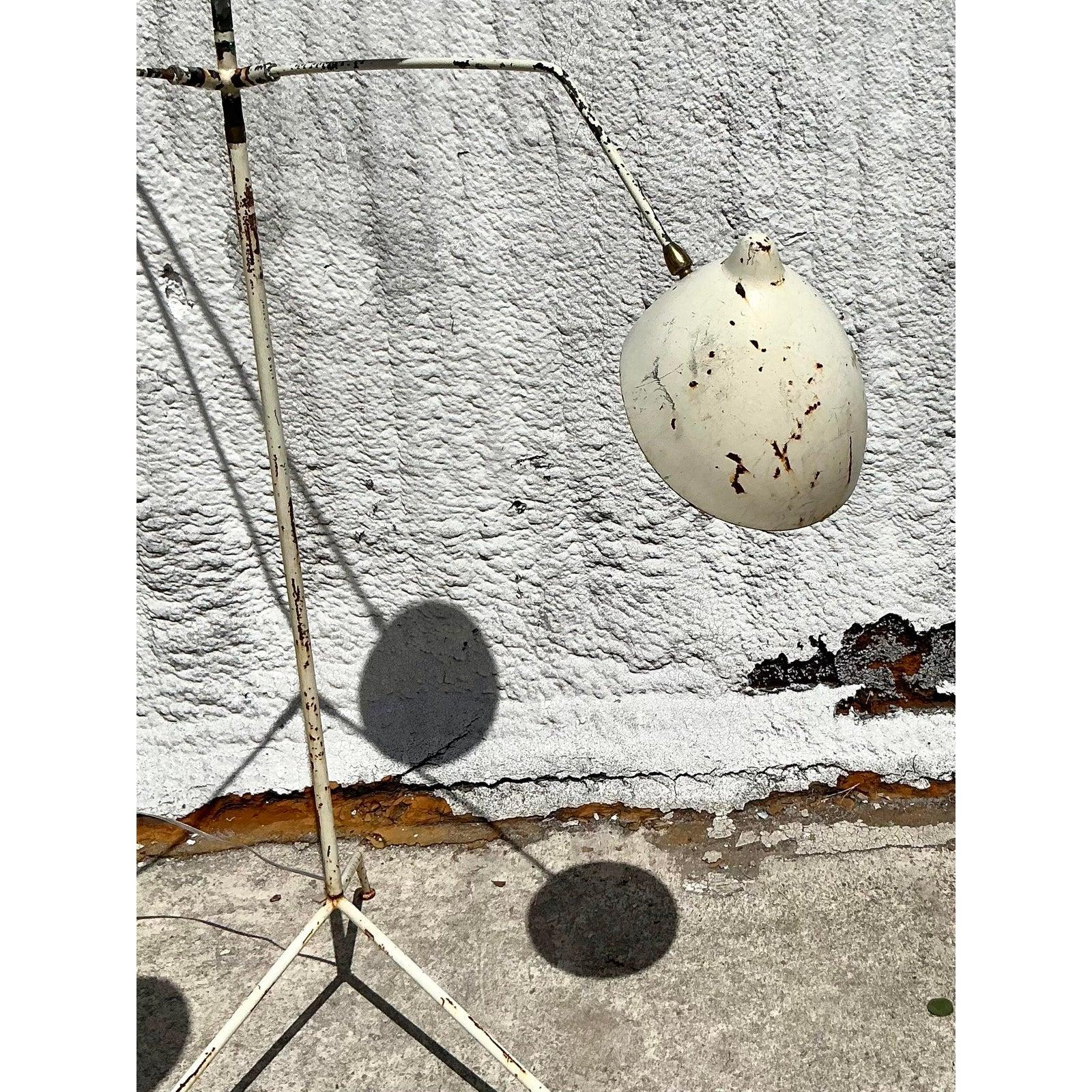 Metal Vintage Boho Patinated Rotating Head Floor Lamp After Serge Mouille For Sale