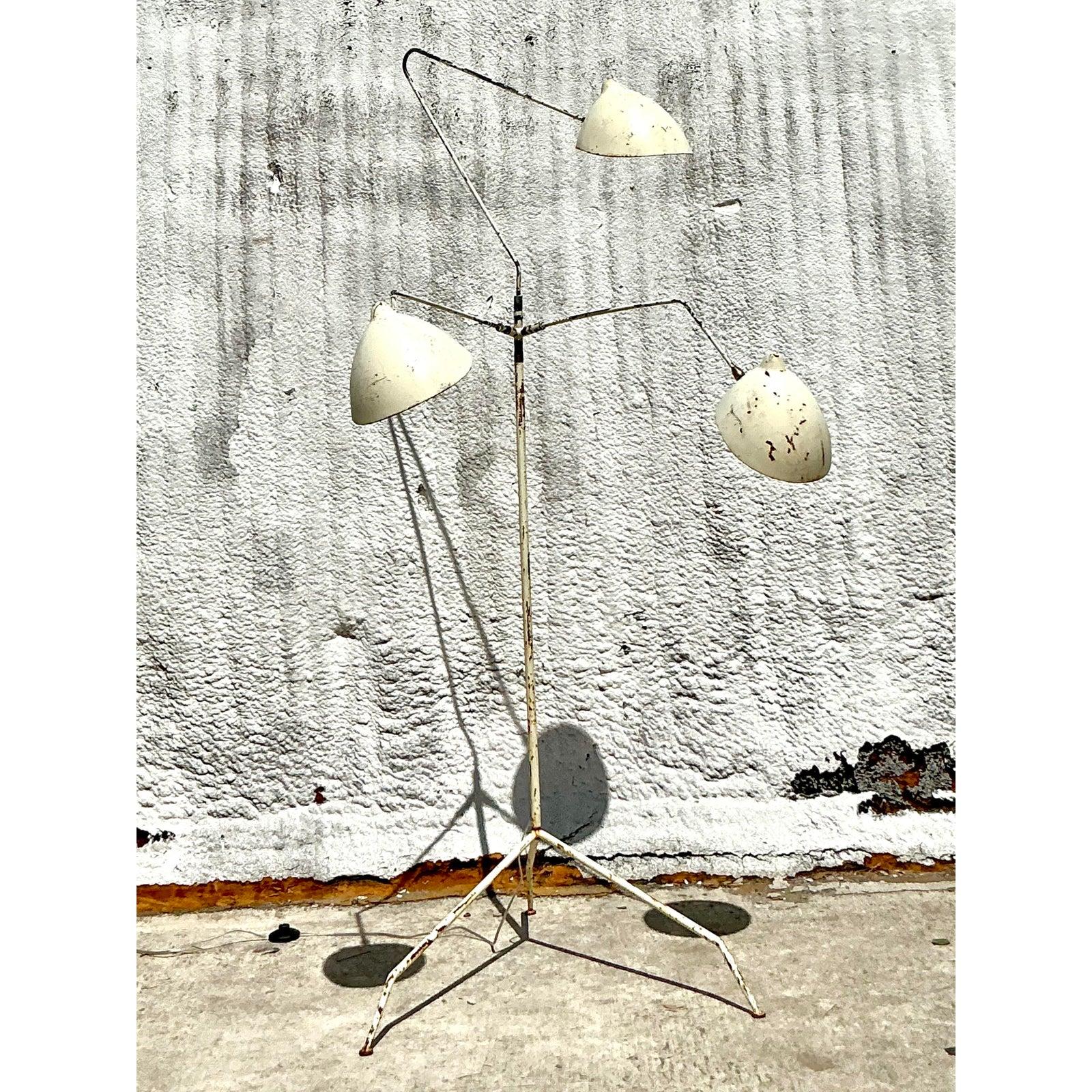 Vintage Boho Patinated Rotating Head Floor Lamp After Serge Mouille For Sale 1