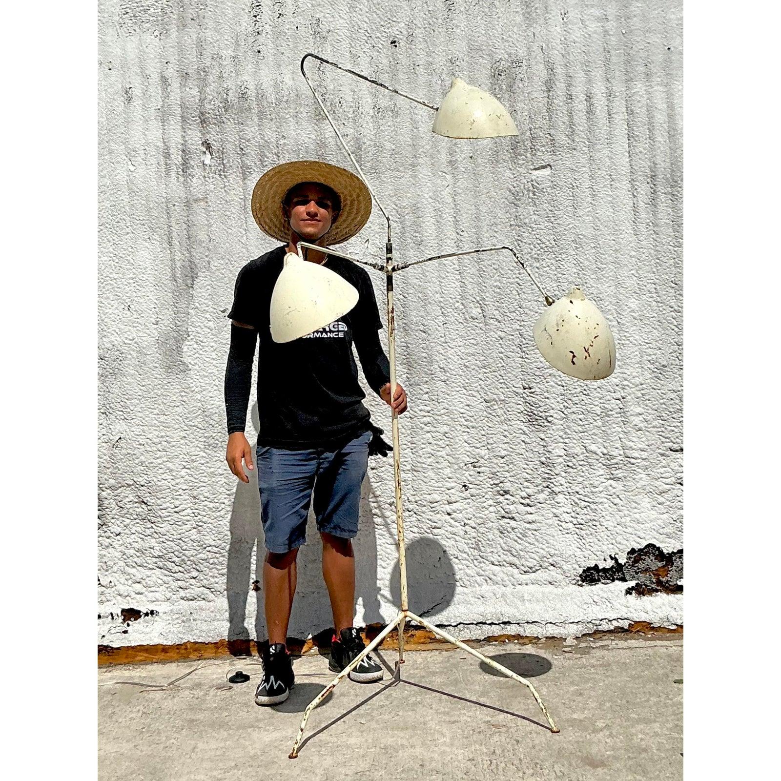 Vintage Boho Patinated Rotating Head Floor Lamp After Serge Mouille For Sale 2