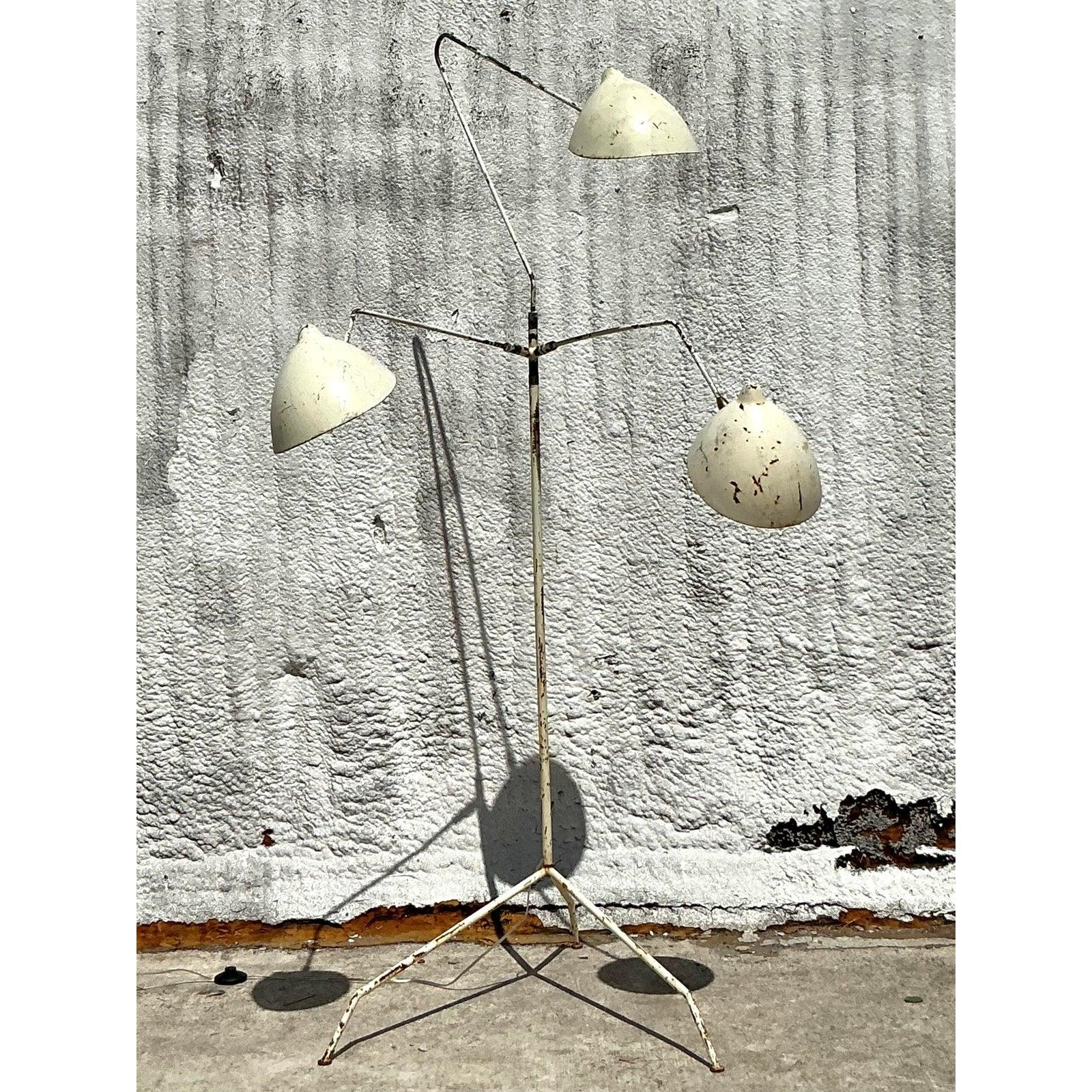 Vintage Boho Patinated Rotating Head Floor Lamp After Serge Mouille For Sale 3