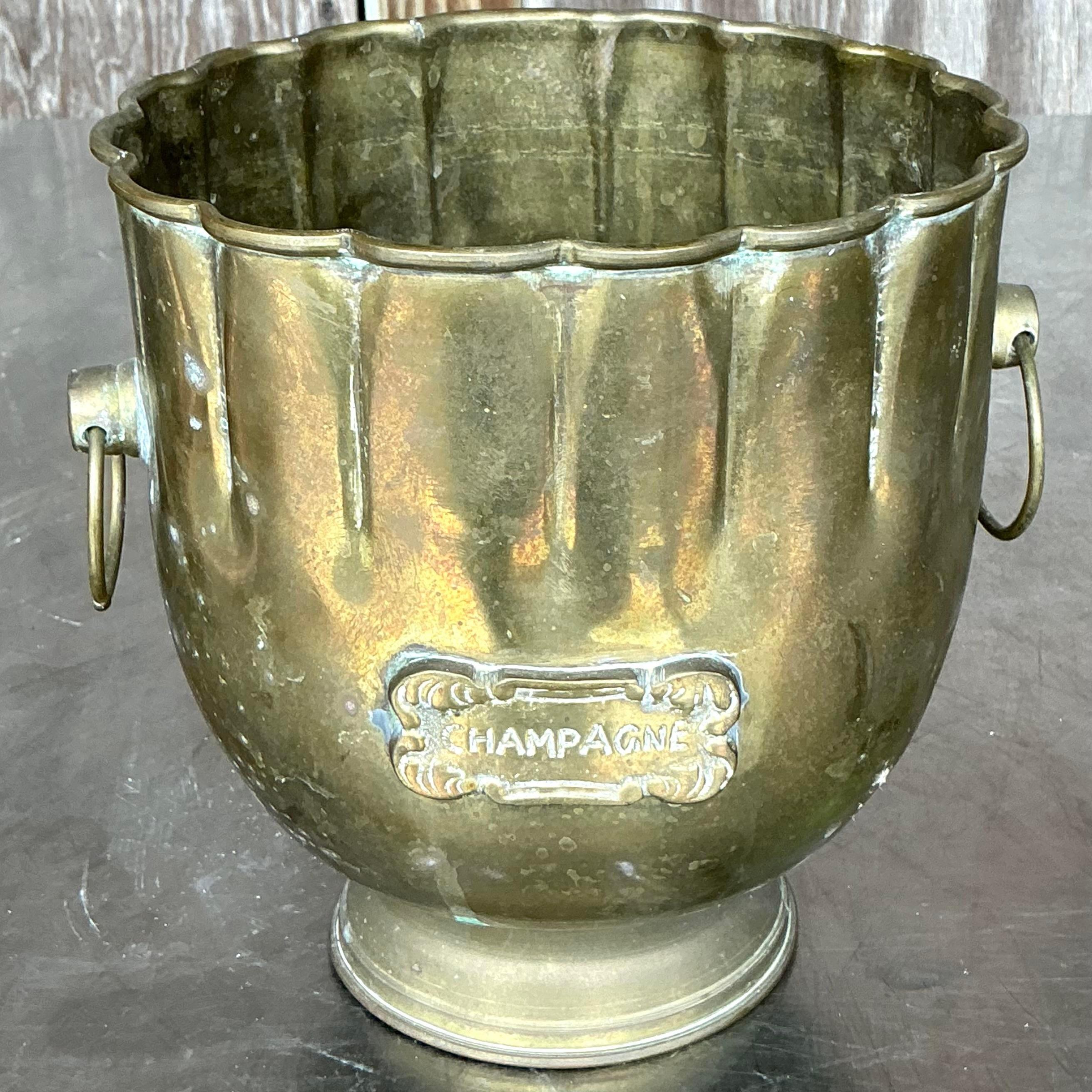 Americano Secchiello da champagne in ottone smerlato patinato vintage Boho