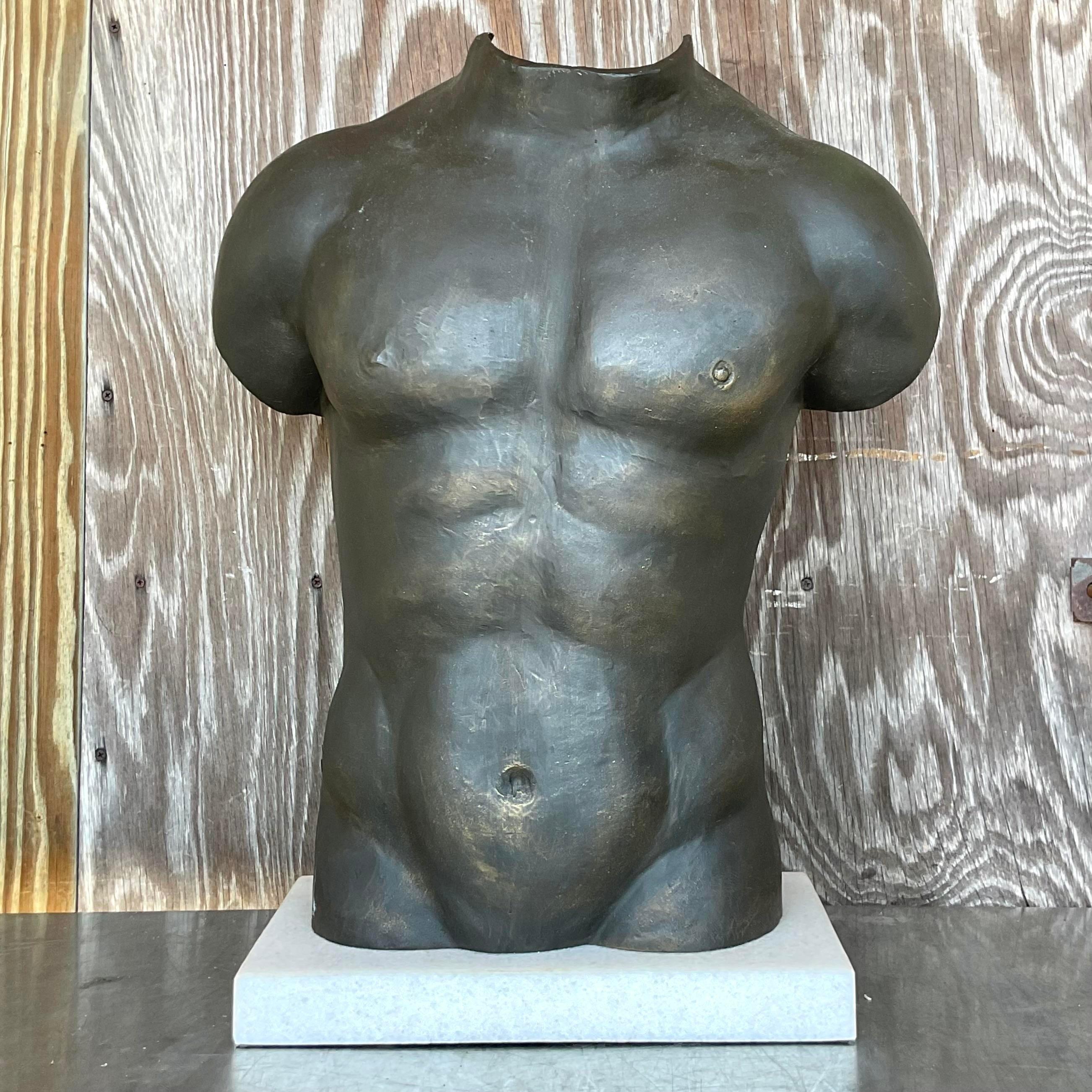 American Vintage Boho Patinated Sculpture of a Male Torso For Sale