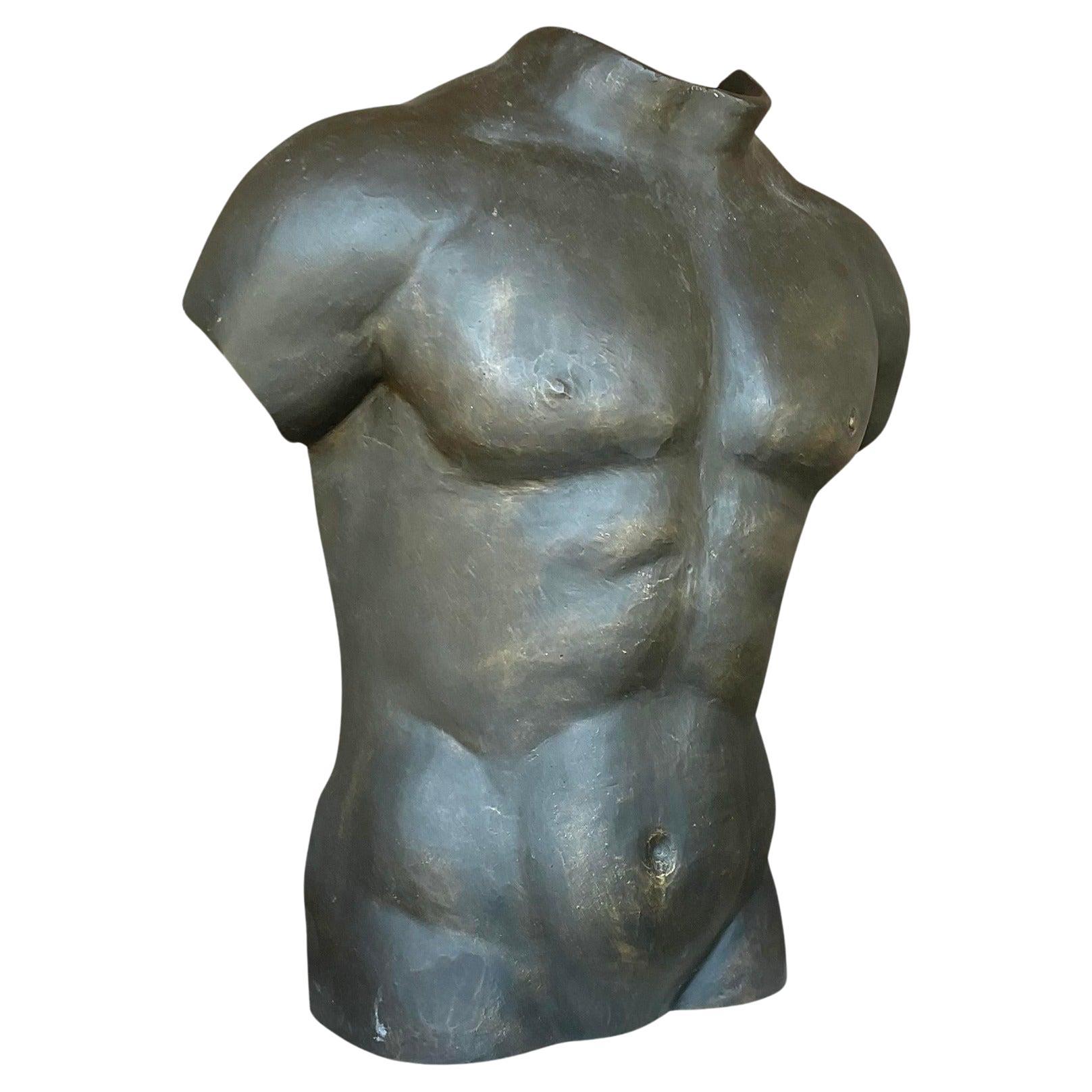 Vintage Boho Patinated Sculpture of a Male Torso For Sale