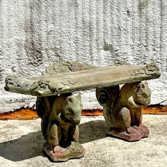 Vintage Boho Patinated Squirrel Bench