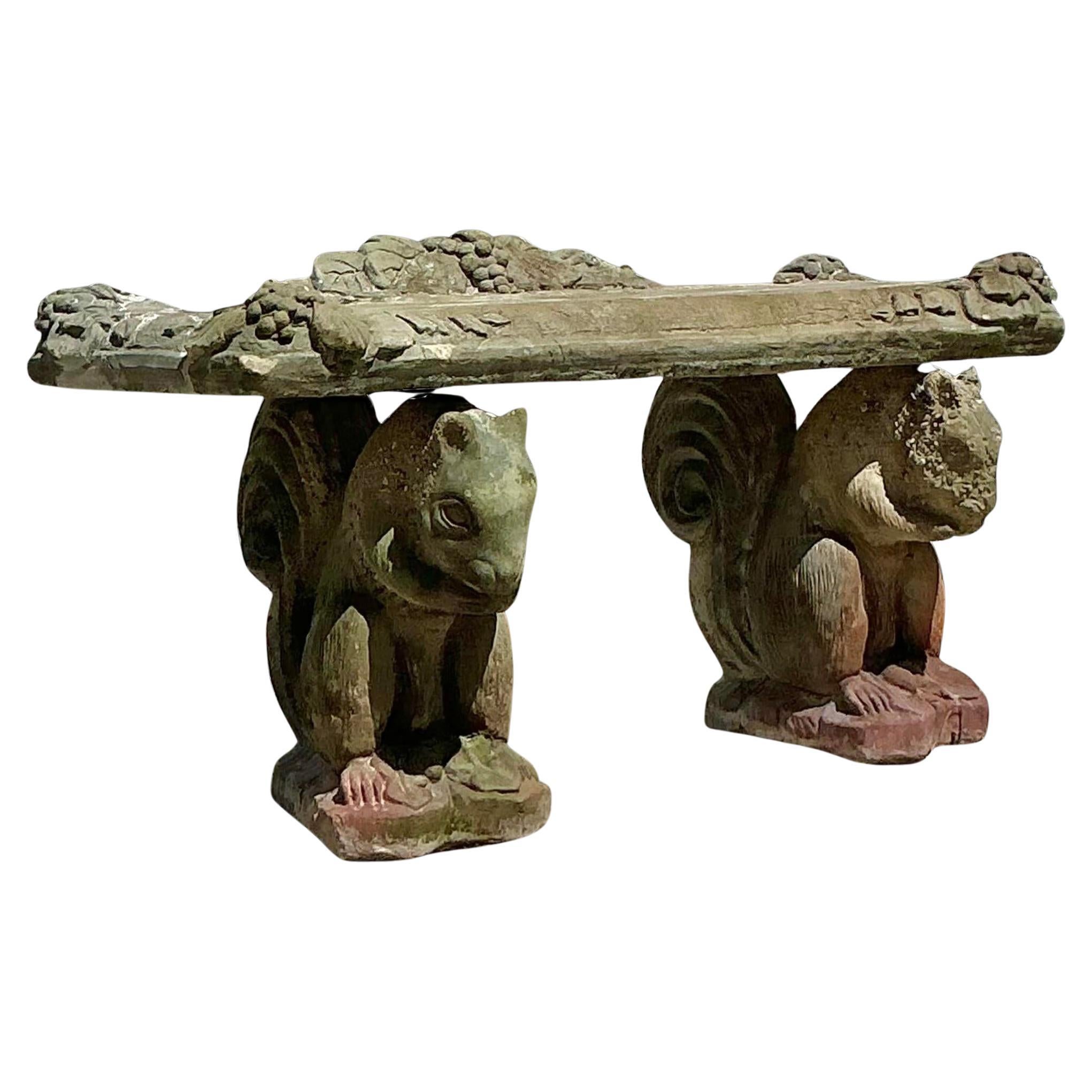 Vintage Boho Patinated Squirrel Bench