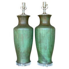 Vintage Boho Patinated Table Lamps - a Pair