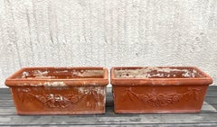 Vintage Boho Patinated Terra Cotta Planter Boxes - a Pair