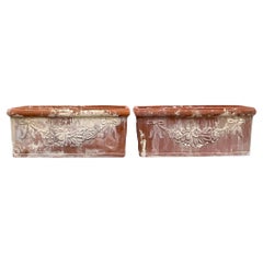 Vintage Boho Patinated Terra Cotta Planter Boxes - a Pair