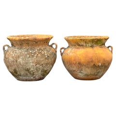 Vintage Boho Patinated Terra Cotta Planters - a Pair