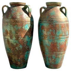 Urnes Vintage Boho en terre cuite patinée - une paire