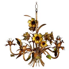 Vintage Boho Patinated Tole Chandelier