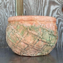Vintage Boho Patinated Trellis Terracotta Planter