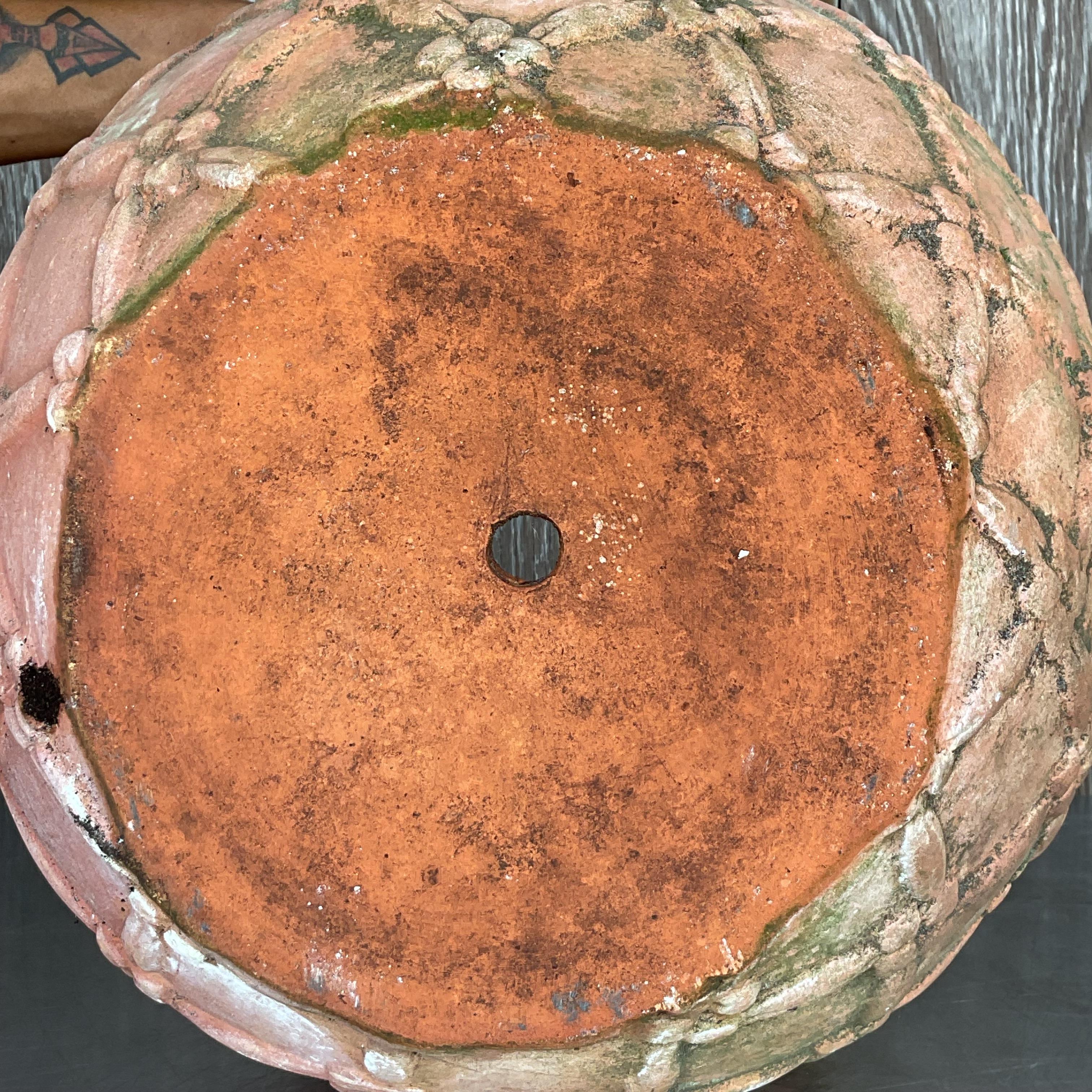 Vintage Boho Patinated Trellis Terracotta Planter For Sale 1