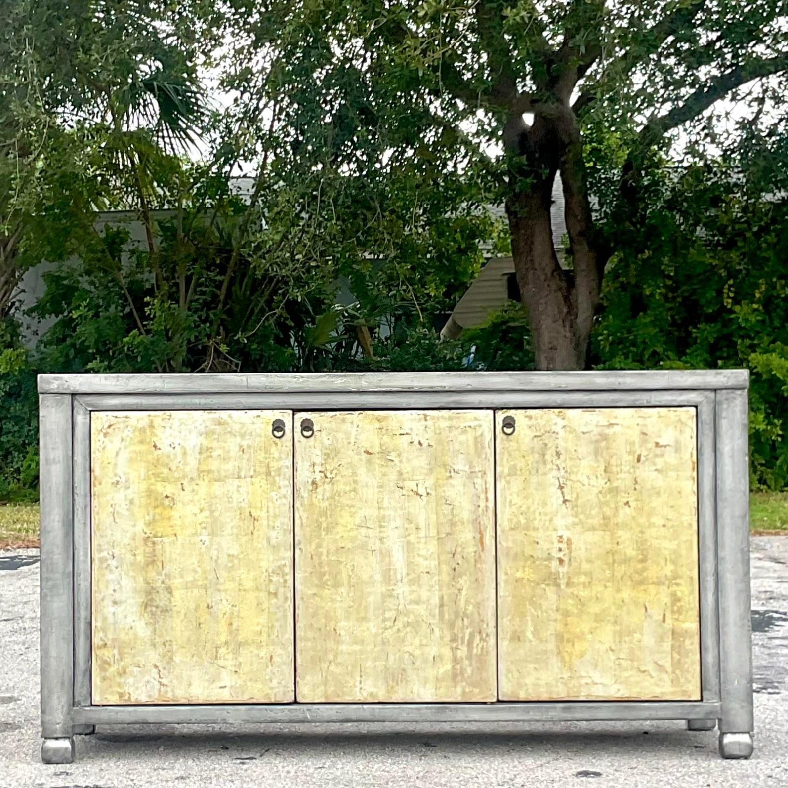 American Vintage Boho Patinated Two Tone Credenza For Sale
