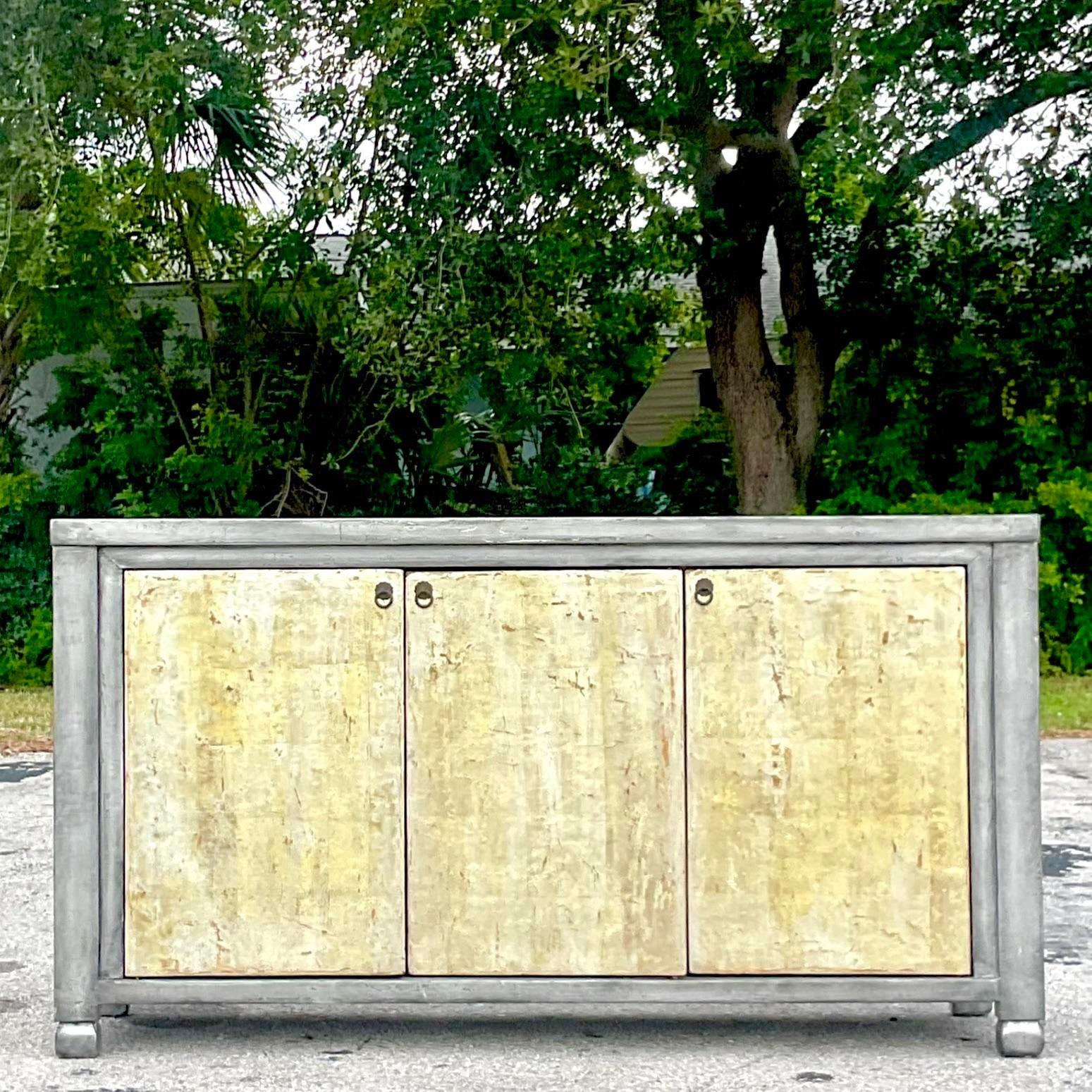 20th Century Vintage Boho Patinated Two Tone Credenza For Sale