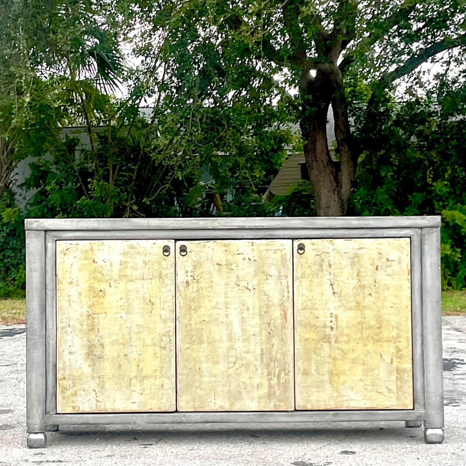 Vintage Boho Patinated Two Tone Credenza For Sale 1
