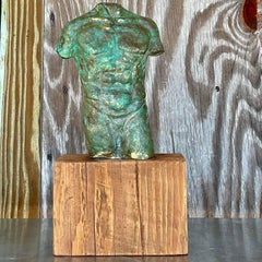 Vintage Boho Patinated Verdigris Nude Torso of Man