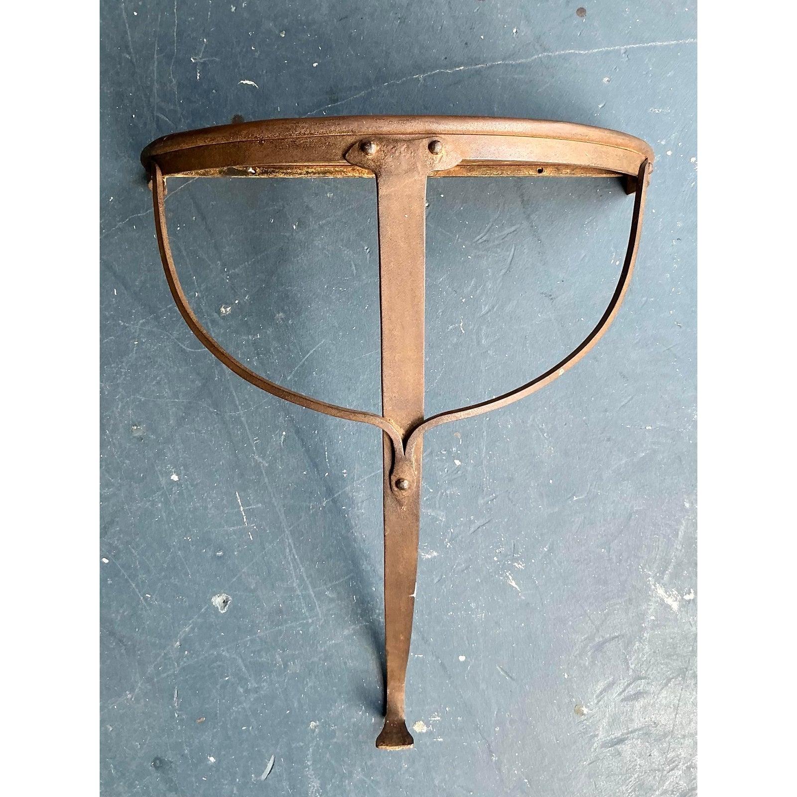 Industrial Vintage Boho Patinated Wall Mount Demilune Console Table For Sale