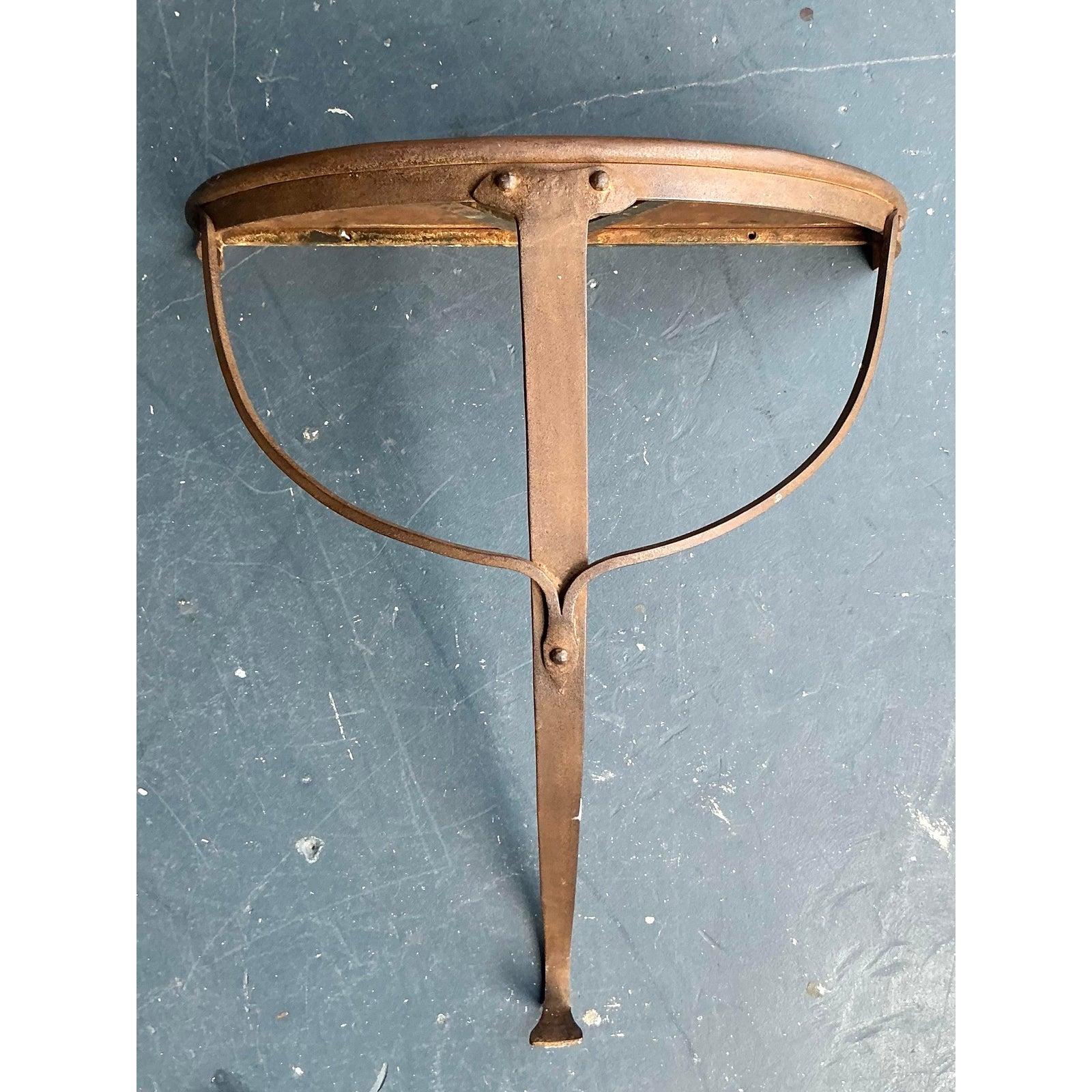American Vintage Boho Patinated Wall Mount Demilune Console Table For Sale